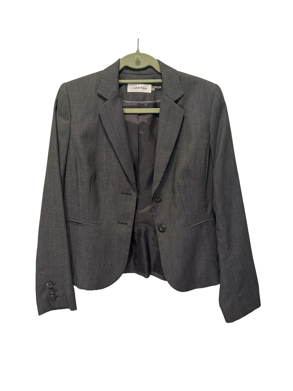 Calvin Klein Women's Dark Gray Pinstripe Tailored Blazer